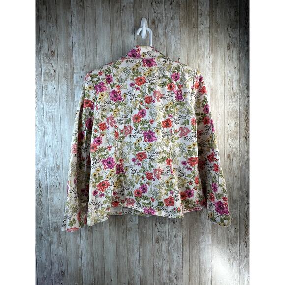 JM Collection Blazer Jacket Womens 12 Cream Green 3‎ Button Stretch Cottagecore - Picture 2 of 9